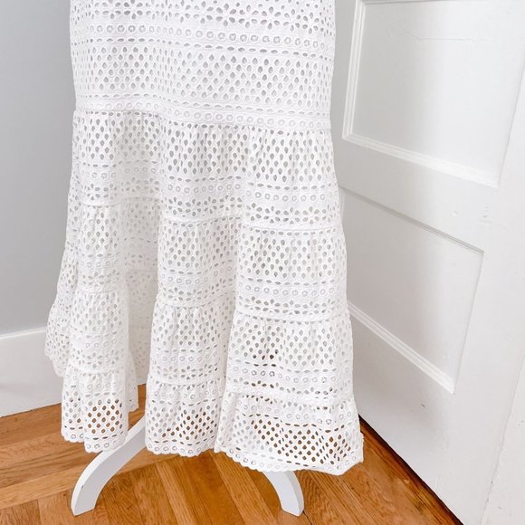 Self-Portrait White Bea Embroidered Eyelet Cutout Bridal Midi Dress US Size 8 - Picture 4 of 9